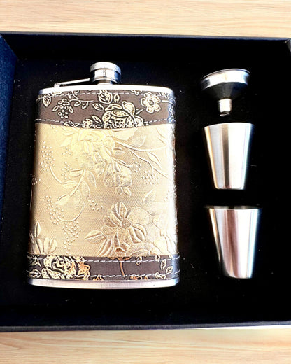 Flask elegante "Golden Rose" com conjunto de copos, personalização com gravação para presente