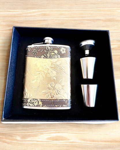 Flask elegante "Golden Rose" com conjunto de copos, personalização com gravação para presente