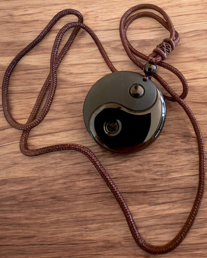 Colar Boho de Obsidiana Yin Yang Tai Chi, possibilidade de personalização com gravação para presente