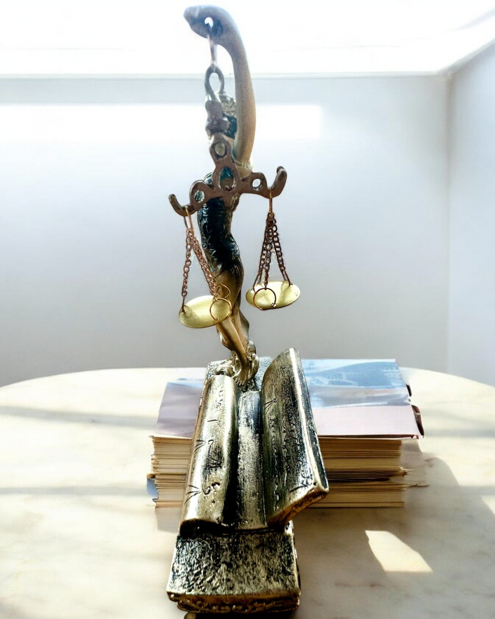 Estatueta "Justicia 2" - Deusa da Justiça – Decoração Artística para Prateleira, Artesanato em Resina, personalização com gravação