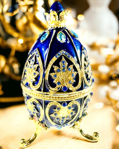 "Ovo Fabergé Exclusivo - cor azul escuro – Caixa Decorativa para Joias em Emaile"