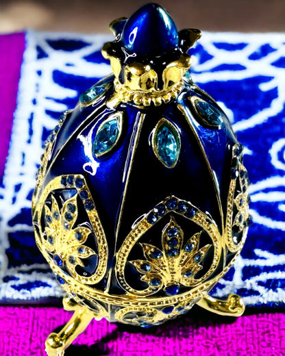 "Ovo Fabergé Exclusivo - cor azul escuro – Caixa Decorativa para Joias em Emaile"