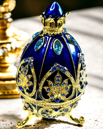 "Ovo Fabergé Exclusivo - cor azul escuro – Caixa Decorativa para Joias em Emaile"