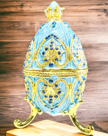 Ovo Fabergé Celestial – Organizador de Joias Emailado - cor azul céu. Personalização com gravação.