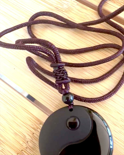 Colar Boho de Obsidiana Yin Yang Tai Chi, possibilidade de personalização com gravação para presente