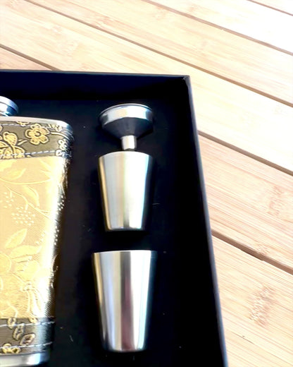 Flask elegante "Golden Rose" com conjunto de copos, personalização com gravação para presente